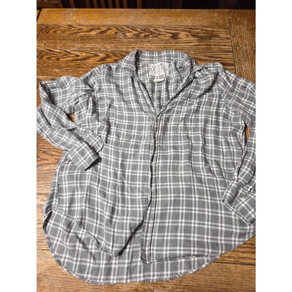 Frank&Eileen Eileen grey&white plaid button down shirt sz Medium - Picture 1 of 4